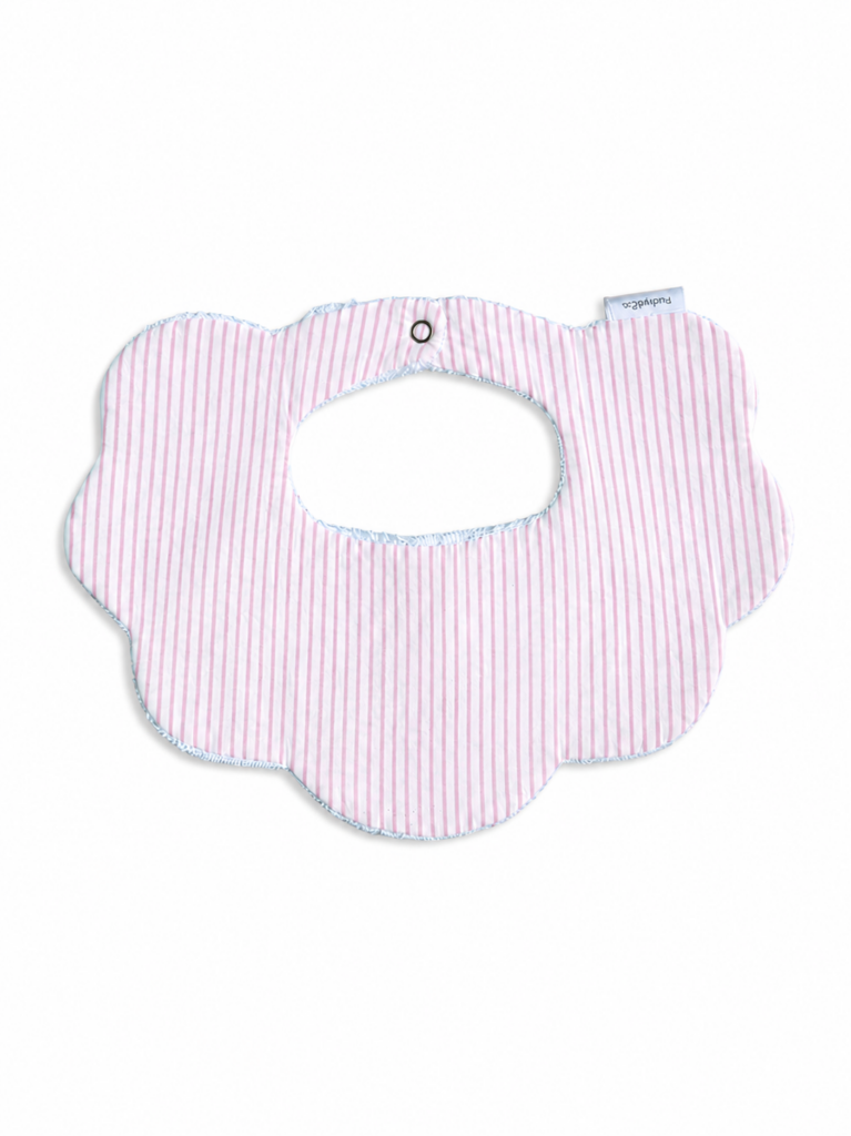 Chloe pink pinstripe scalloped cotton baby bib by Rudy & Co