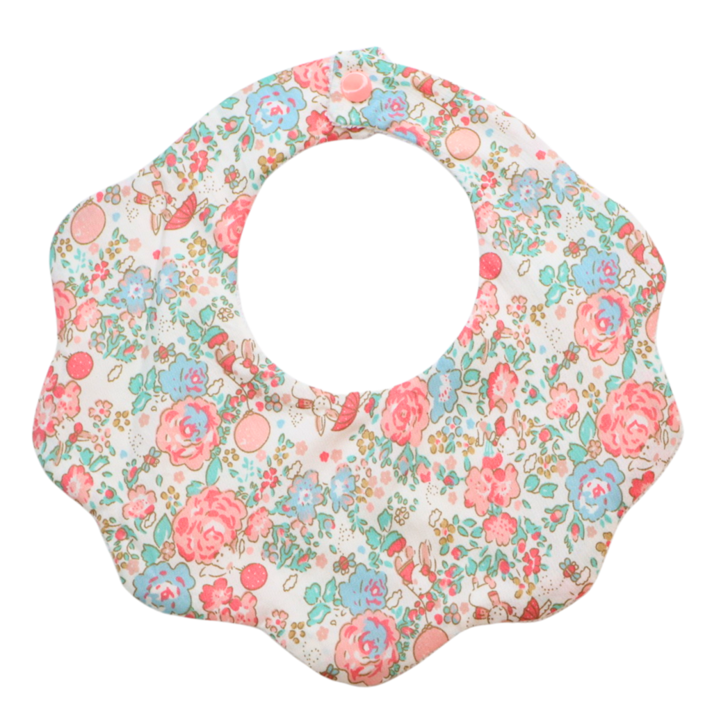 Clover pink and blue floral cotton baby bib by Rudy & Co