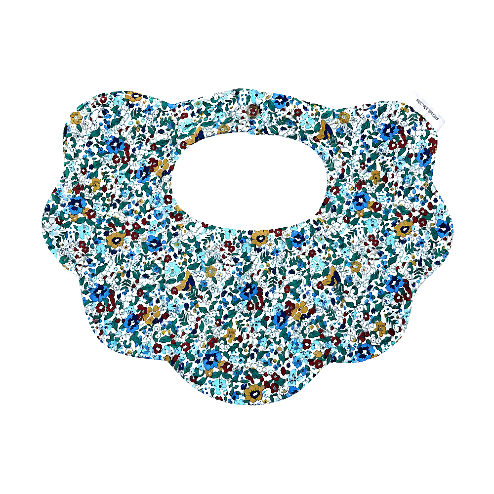 Ella blue floral scalloped cotton baby bib by Rudy & Co