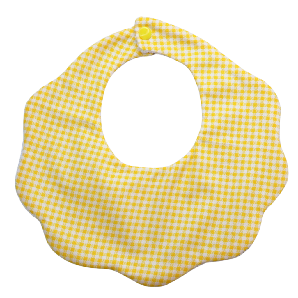 Honey yellow check cotton baby bib by Rudy & Co