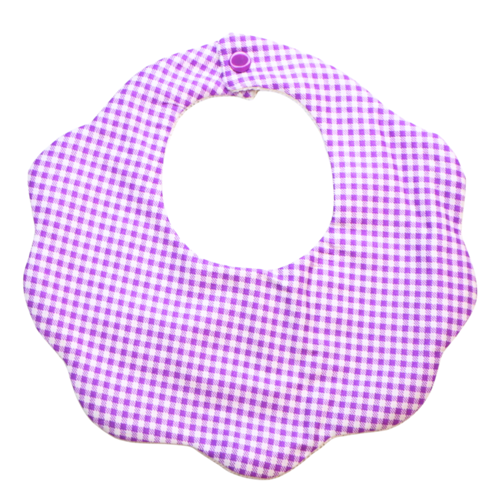 Lavender purple gingham cotton baby bib by Rudy & Co