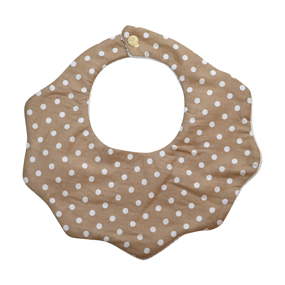 Mocha neutral polka dot cotton baby bib by Rudy & Co