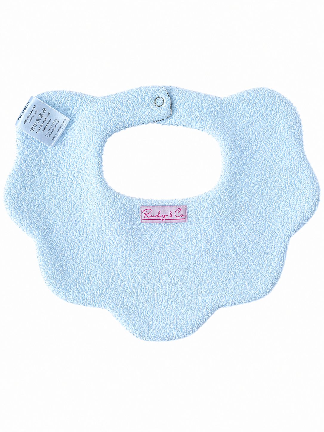 Scarlett cotton baby bib with colorful micro-floral print and scalloped edge