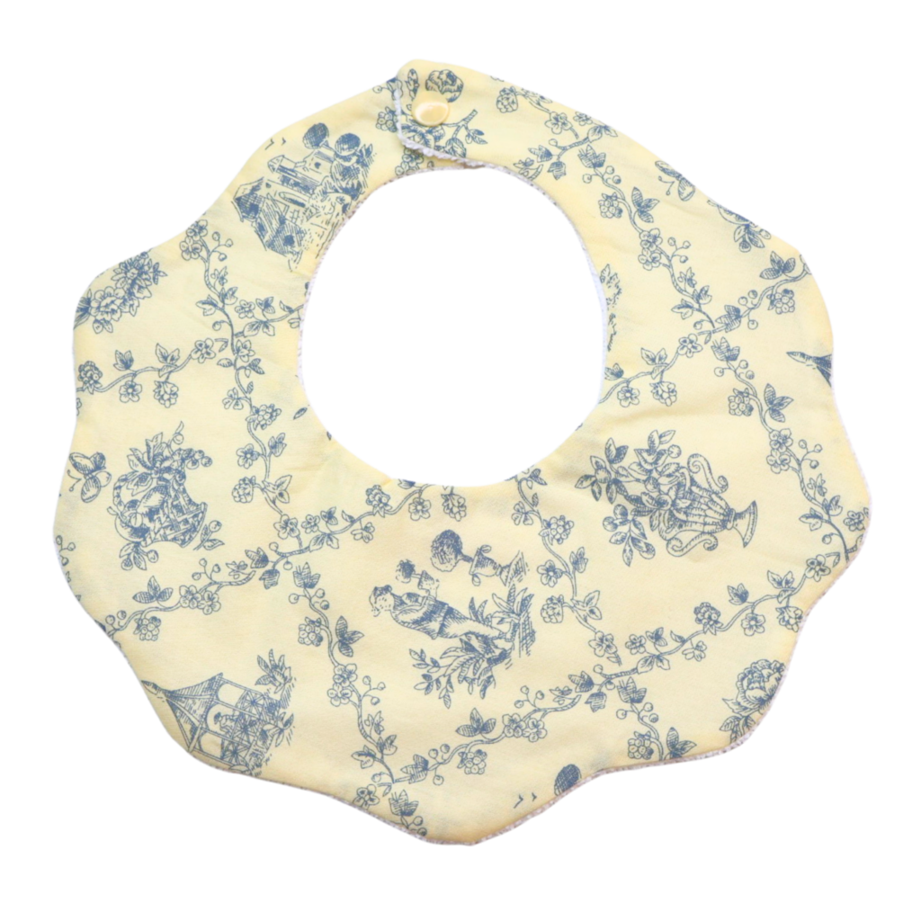 Willow blue toile cotton baby bib by Rudy & Co